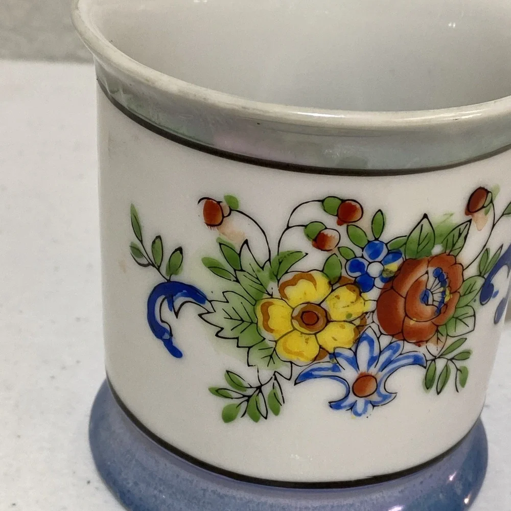 VTG Shaving Mug Kit Made In Japan Colored Flowers With Ever Ready Brush RARE
